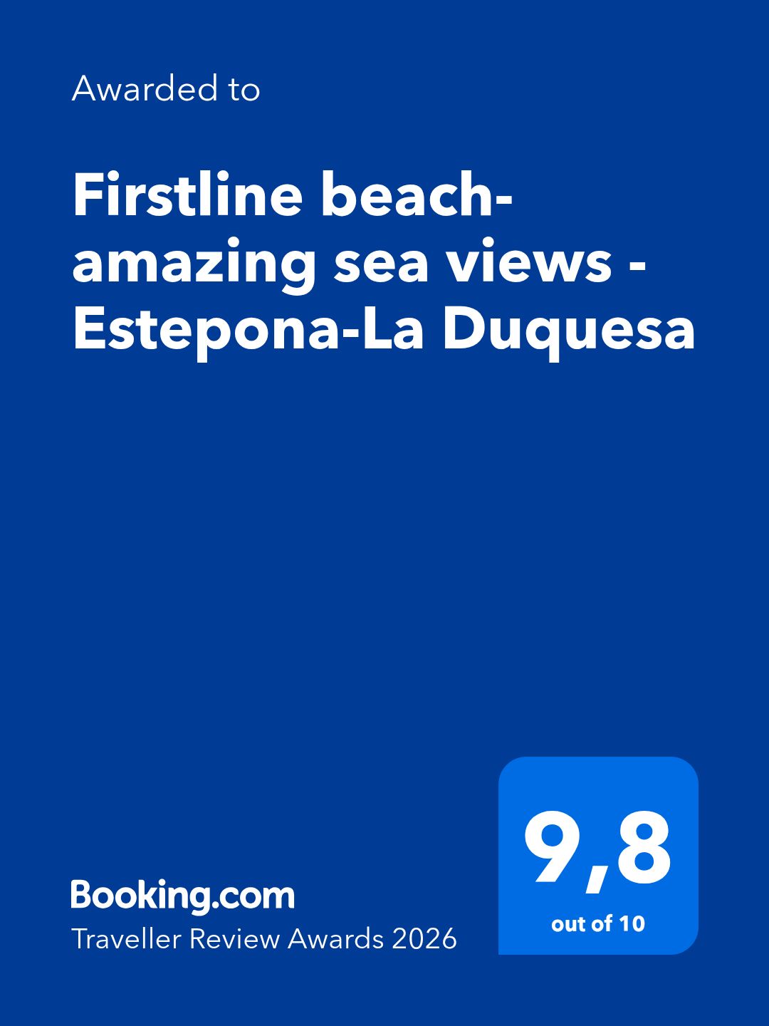 Booking.com Traveller Review Award 2026 – Bewertung 9,8 von 10